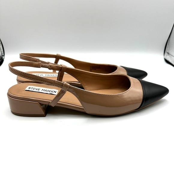 Steve Madden Shoes 8M Point Toe Low Slingback Nude Glossy Faux Leather Allure - Picture 3 of 9
